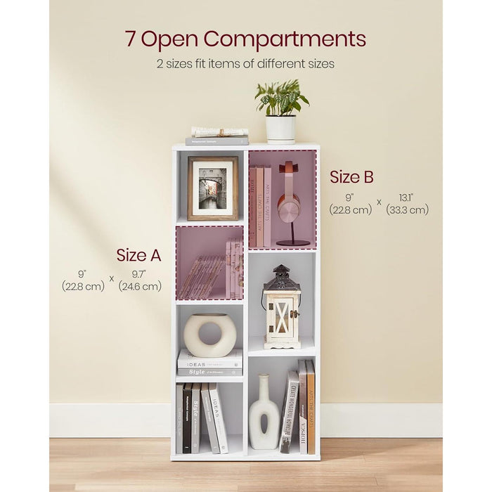 Bookcase, Bookshelf with 7 Compartments, Freestanding Shelves and Cube Organizer, for Display in Living Room, Bedroom, and Home Office, White ULBC27WT
