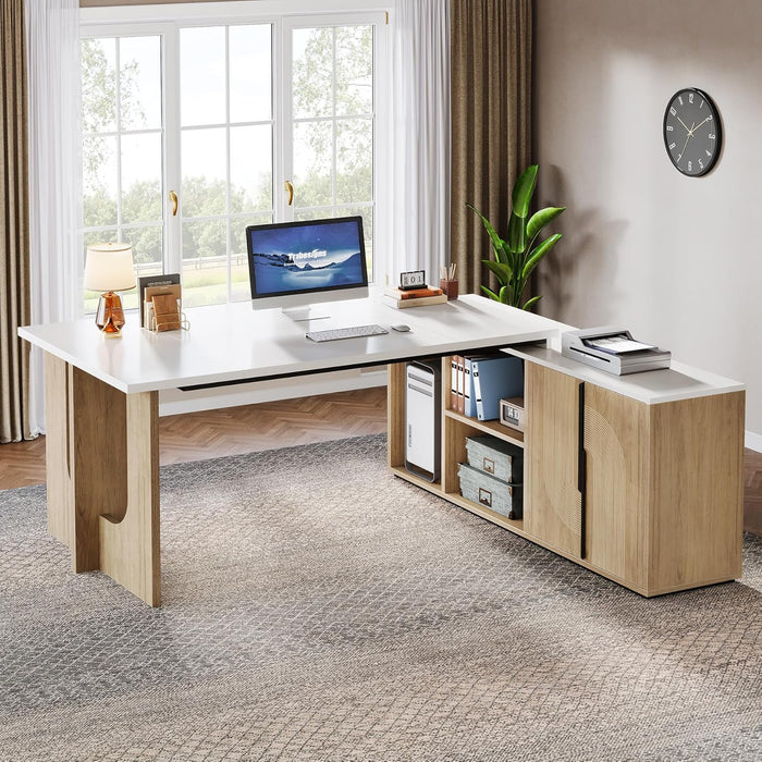 Premium White Engineered Wood Corner Desk 74.8Inches