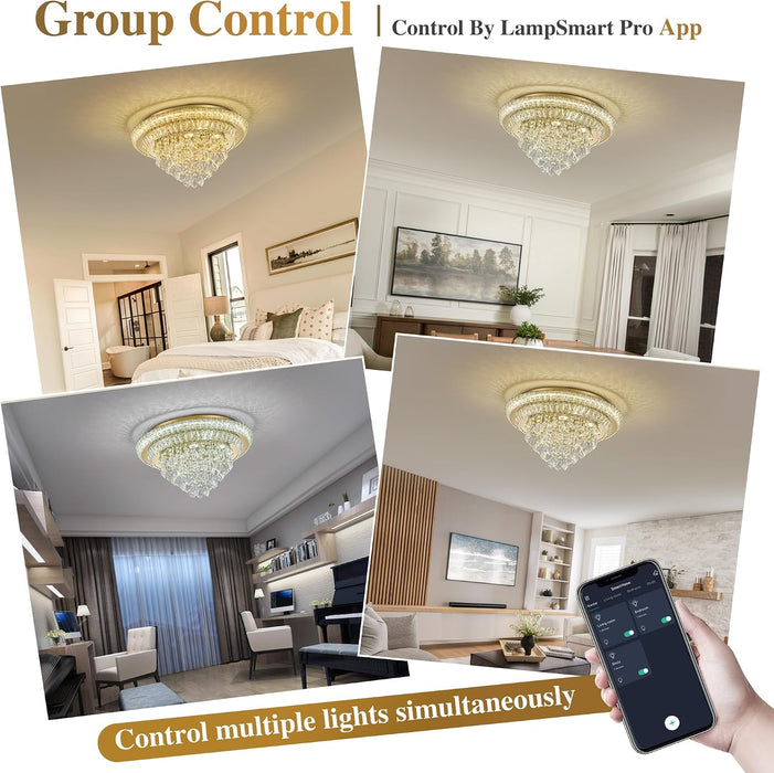 Crystal Ceiling Light Smart Flush Mount Chandelier for Dining Room
