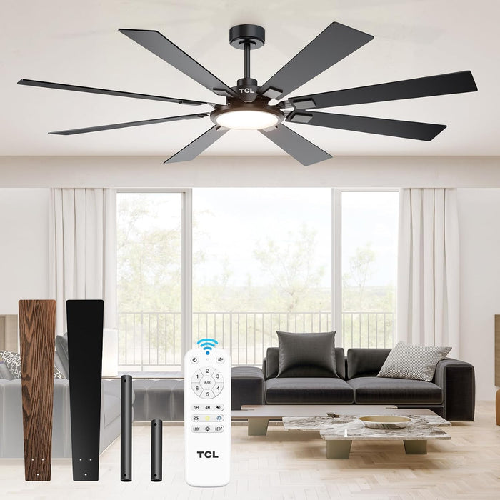 72-Inch Matte Black Ceiling Fan Wireless Lighting