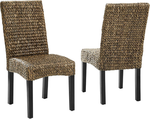 Edgewater Handwoven Natural Fiber Rattan Dining Chairs Set of 2, Seagrass