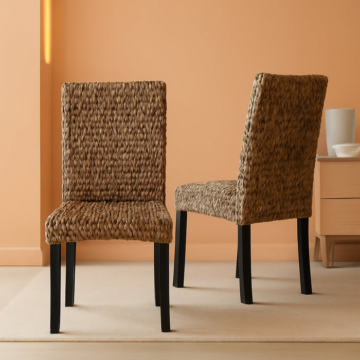 Edgewater Handwoven Natural Fiber Rattan Dining Chairs Set of 2, Seagrass