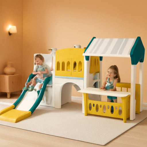 9 in 1 Toddler Slide, Freestanding Kid Climber Slide Playset, Toddler Playhouse with Slide, Basketball Hoop and Climbing Frame, Indoor Outdoor Backyard Playground Toy for Toddlers Age 1-3+