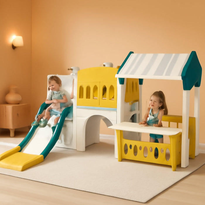 9 in 1 Toddler Slide, Freestanding Kid Climber Slide Playset, Toddler Playhouse with Slide, Basketball Hoop and Climbing Frame, Indoor Outdoor Backyard Playground Toy for Toddlers Age 1-3+