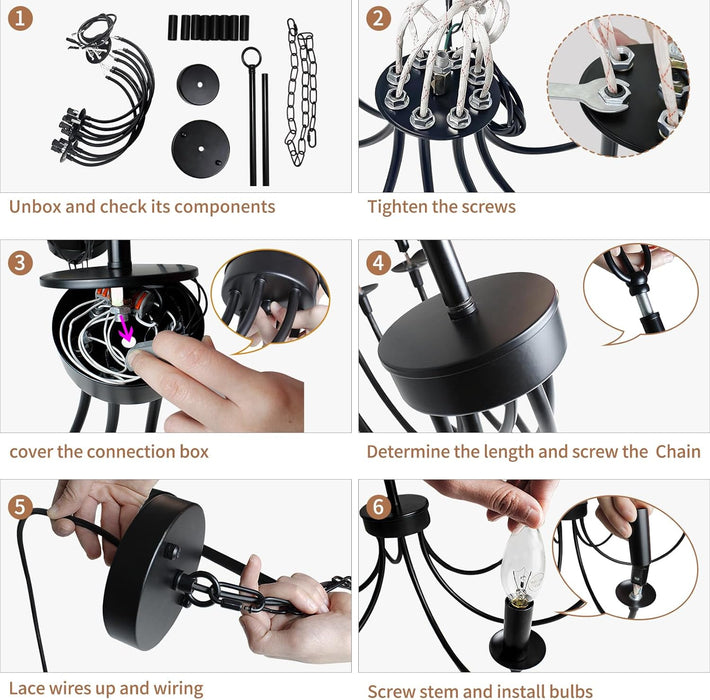 8-Light Black Chandeliers for Dining Room, Dining Room Light Fixtures, Farmhouse Candle Chandeliers for Kitchen, Living Room, Foyer, Entryway, Staircase