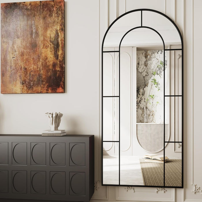 32"X71" Floor Mirror,Standing Mirror Full Length,Large Arched Mirrors,Window Pannel Mirrors(Black)