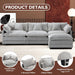 111.4" L Shaped Modern Sofa Modular Sectional Cloud Couch with Ottoman, 4-Seat Chenille Deep Seat Sofa with Pillow for Living Room, Bedroom and Apartment, Grey