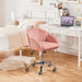 Pink Desk Chair Cute Velvet Chair for Home Office, Vanity Chair with Wheels Armrests Modern Swivel Rolling Chair for Bedroom