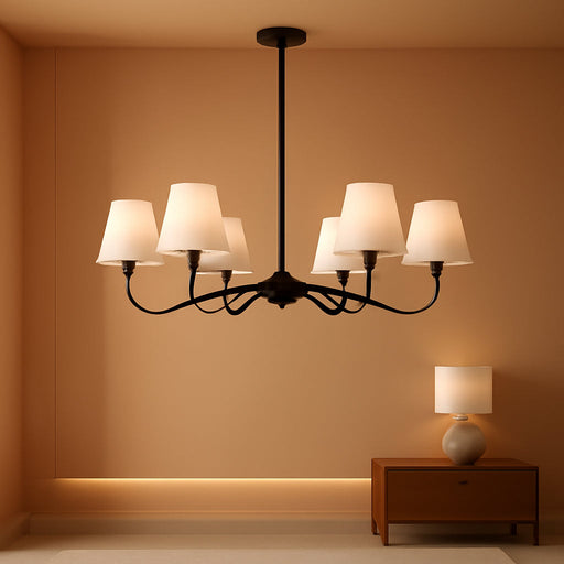35.82In Black Modern Farmhouse Chandelier with Shades, 6-Light Large Chandelier for Living Room, Dining Room Pendant Light Fixture, Adjustable Traditional Chandelier for Kitchen Bedroom Entryway Foyer