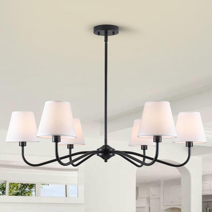 35.82In Black Modern Farmhouse Chandelier with Shades, 6-Light Large Chandelier for Living Room, Dining Room Pendant Light Fixture, Adjustable Traditional Chandelier for Kitchen Bedroom Entryway Foyer