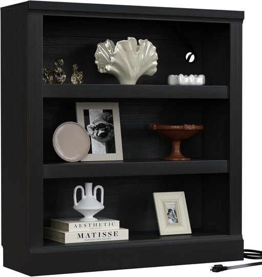 3-Tier Storage Bookcase with Adjustable Shelves, Modern Wood Storage Organizer Rack, Free Standing Decorative Display Shelf for Home Office, Living Room and Bedroom-Black