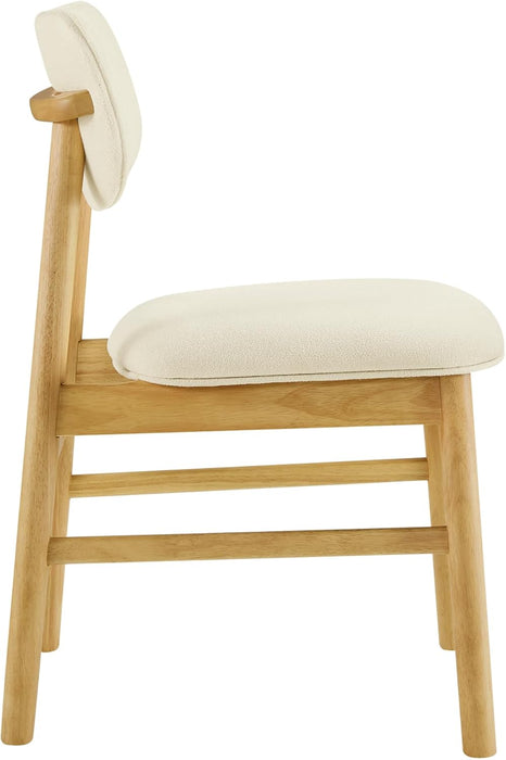 Upholstered Dining Chairs Set of 2, Mid Century Modern Kitchen & Dining Room Chairs, Solid Wood Frame in Oak, Chenille Fabric in Cream (White)