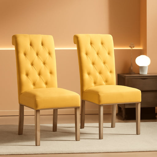 Habit Solid Wood Tufted Parsons Yellow Dining Chair, Set of 2,