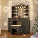 Vanity Desk with Large Mirror and Lights, 43.3" Makeup Vanity Desk with Charging Station and 6 Drawers, Makeup Dressing Table with Storage Stool for Bedroom (Grey)