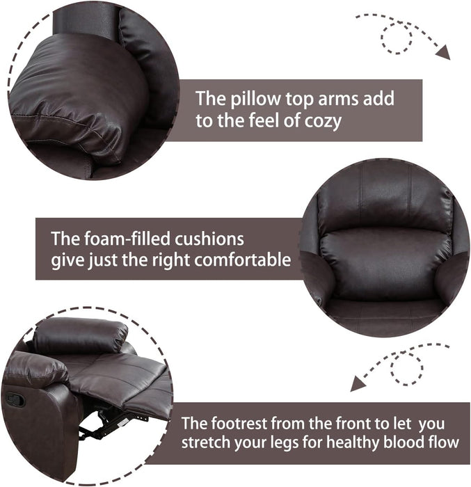 Manual Recliner Sofa Set, Bonded Leather Sofa Set Living Room Furniture, Reclining Sofa Set Leather Recliner Couch with Cup Holder/Storage Console for Living Room (3 Pieces Couch Set, Brown)