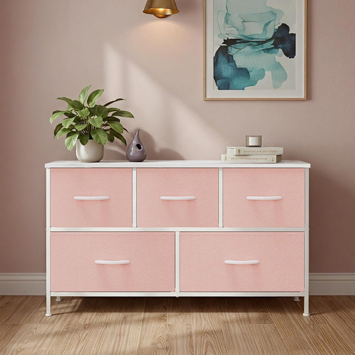 Five Drawer Fabric Dresser Bedroom Organization Black