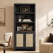 71" Tall Bookcase 5 Tier Rattan Bookshelf with Doors for Library | Farmhouse Storage Book Shelf with Adjustable Shelves Large Book Case Bookshelves for Living Room Home Office Bedroom Kitchen