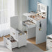 3-In-1 Vanity with Flip Mirror & Lights, Fluted Compact Vanity Table with 3 Drawers, Storage Compartment and Rolling Stool, Modern Small Makeup Vanity for Bedroom, Powder Room, Solid White