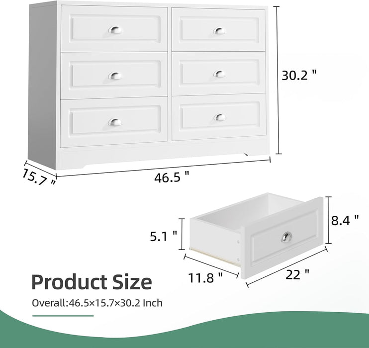 White Wooden Dresser 6 Drawers AntiTipSafetyDevice
