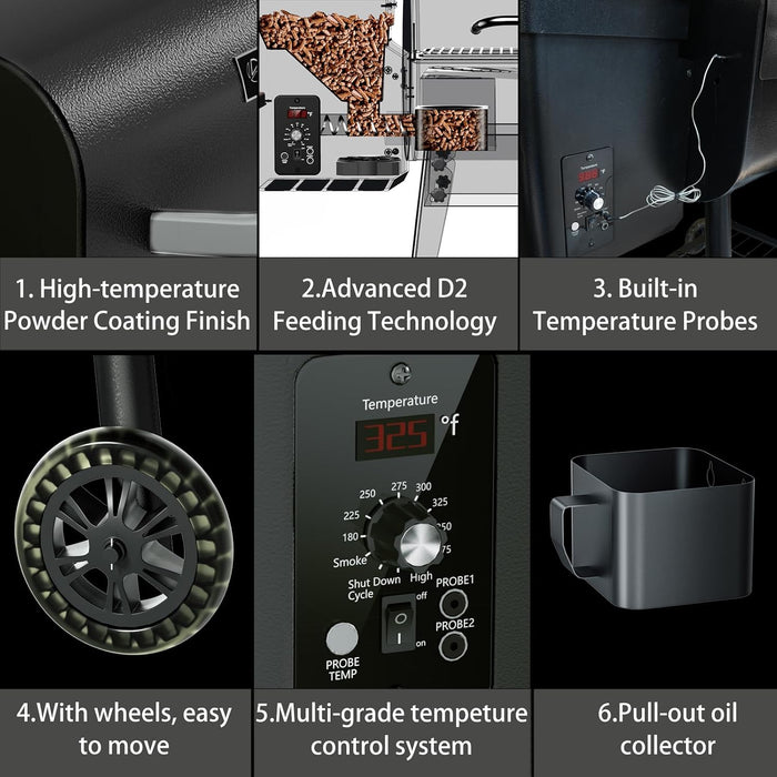 Electric Wood Pellet Grill & Smoker with Side Shelf, 456 SQ.IN Grill Capacity, 11LB Hopper, with PID Temperature Control (180-425°F) for Backyard Camping Bake and Roast, Black with Cover