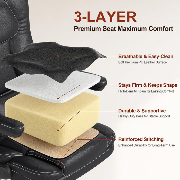 Ergonomic Office Chair Leather Desk Chair with Lumbar Support Flip up Arms