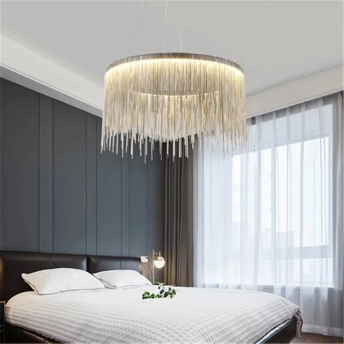 Ceiling Chandelier Gold Chains Remote Modern Tassel Aluminum Chain Led Pendant Light Kitchen Living Room Decoration Hanging Lamp