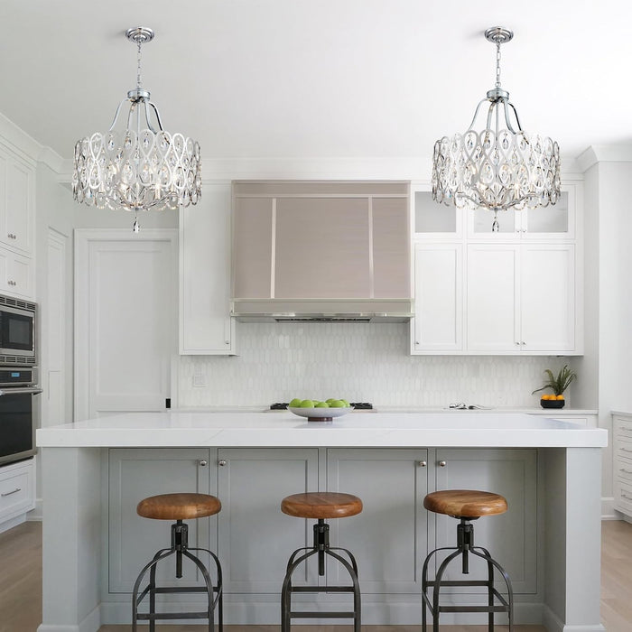 21.7" Chrome Chandelier for Dining Room over Table round Crystal 5-Light Hanging Pendant Lighting with Metal Shade Adjustable Height for Living Room Bedroom Foyer