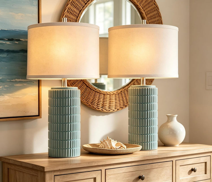 23" Set of 2 Modern Ceramic Table Lamps for Living Room