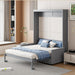 Full Size Murphy Bed, Wooden Full Murphy Bed with Cushion, Wall Bed with Sofa for Home Office or Small Room, Gray
