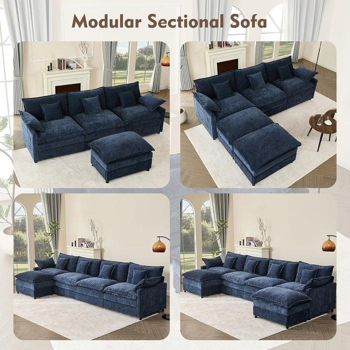 Navy Chenille Luxe 108-Inch-Long U Shaped Sectional