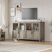 55” Large Buffet Cabinet with Storage, Sideboard Buffet Cabinet with Glass Doors, Modern Farmhouse Storage Cabinet Table for Kitchen Dining Room, Living Room (Grey, Glass with 4 Doors)