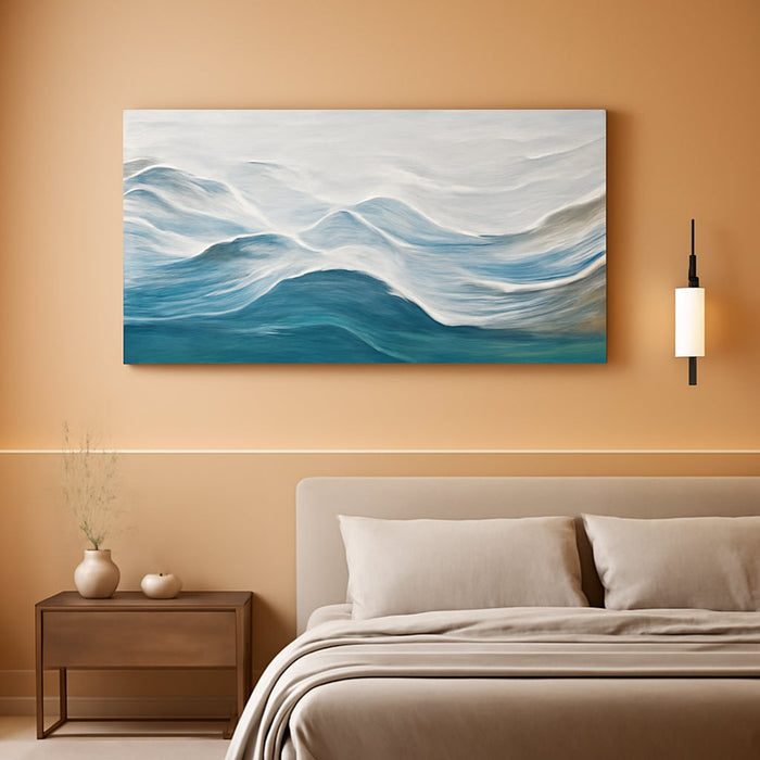 Abstract Wall Art for Living Room Blue and White Ocean Paintings Wall Decor Modern 3D Textured Canvas Wall Art Large Artwork for Living Room Bedroom Office 20"X40"