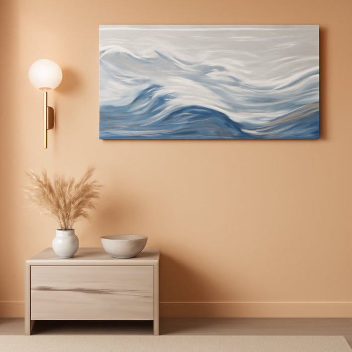 Abstract Wall Art for Living Room Blue and White Ocean Paintings Wall Decor Modern 3D Textured Canvas Wall Art Large Artwork for Living Room Bedroom Office 28"X57"