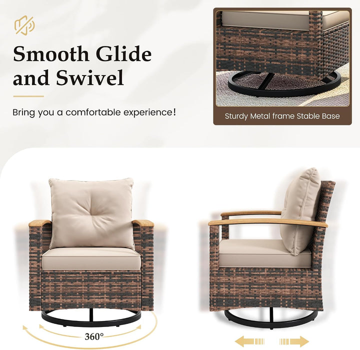 Patio Furniture Set, 4 Pieces Outdoor Patio Conversation Sets with Swivel Chairs, Wicker Patio Furniture Set with Storage Table, Outdoor Couch Set for Balcony, Porch, Deck, Backyard, Beige