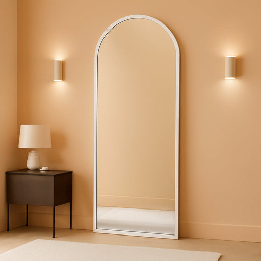 Mirror Full Length, 71"X26" Arched Full Length Mirror, Arch Mirror with Stand, Large Standing Mirrors, Oversized Full Body Mirrors with Aluminum Frame for Bedroom, Living Room (White)