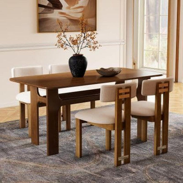 63 Inch Farmhouse Walnut Dining Table, Rustic Wood Dining Room Table for 4-6 Seats, Modern Long Wooden Rectangular Dinner Table with Heavy Duty Legs for Kitchenhome Office, Walnut