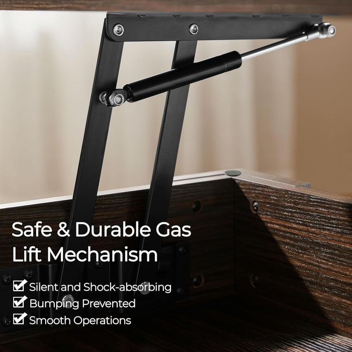 Lift Top Coffee Table with Hidden Compartment and Storage Shelf, Rising Tabletop Dining Table for Living Room Reception Room, 47.5In L, Espresso