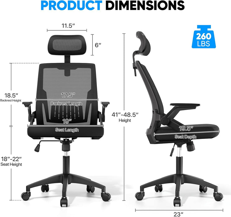 High Back Mesh Office Chair with Adjustable Headrest, Black