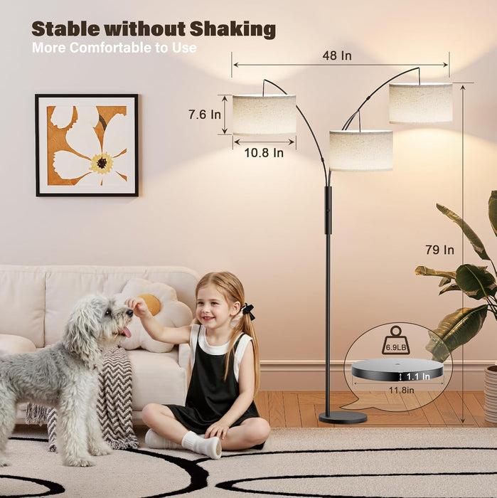 27W Floor Lamps for Living Room - Super Bright Dimmable Tree Floor Lamp, Modern Standing Lamp with Remote & Touch Control, 3 Lights Tall Lamp for Living Room Corner, Bedroom, Office