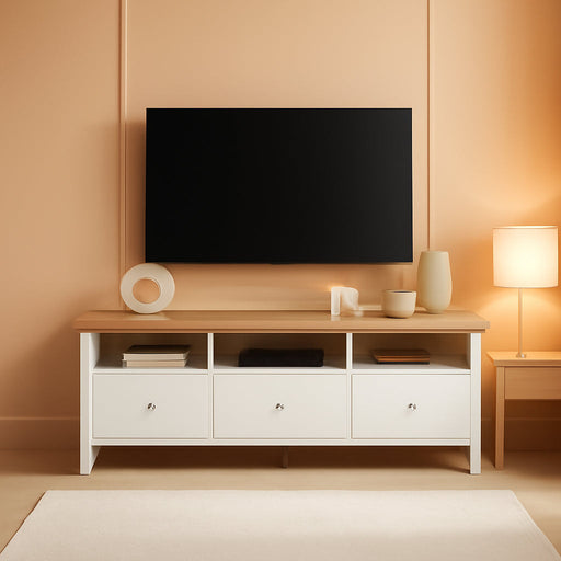 White TV Stand, Entertainment Center for Tvs up to 55"/60"/65", Modern Media Console with 3 Cabinets for Living Room