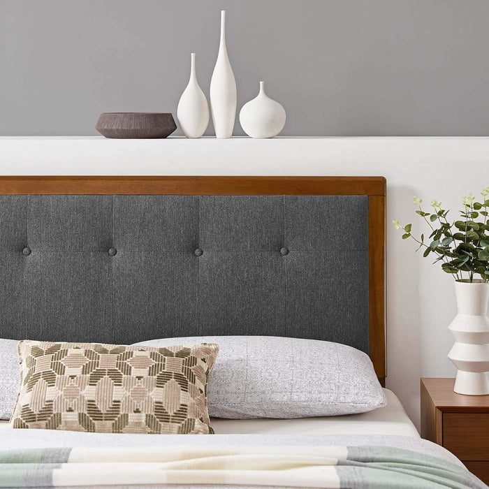 Draper Tufted Queen Fabric and Wood Headboard in Walnut Charcoal