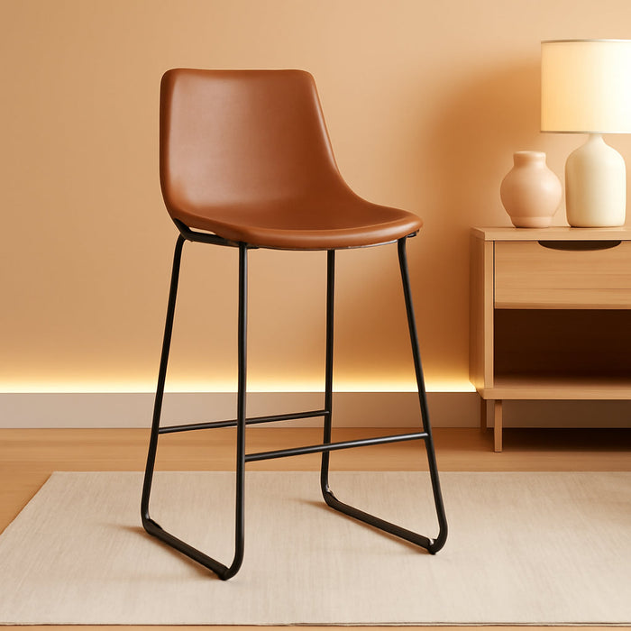 Bar Stool Set of 3, 26" Urban Faux Leather Counter Stool, Dark Brown