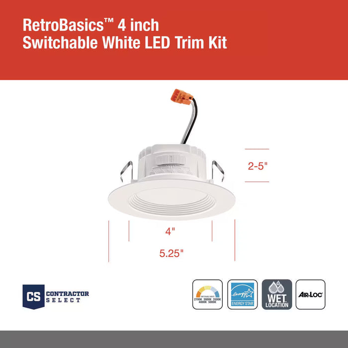 Contractor Select Retrobasics 4 In. Selectable CCT Integrated LED Retrofit White Recessed Light Trim (6-Pack)