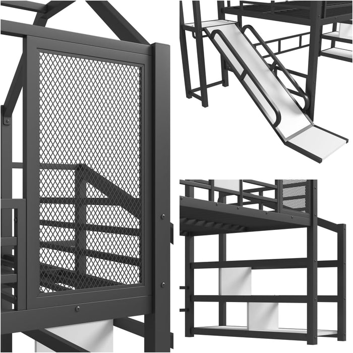 Twin Loft Bed With Slide Black PlayhouseStorageSystem