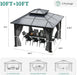 10X10FT Polycarbonate Hardtop Gazebo Outdoor Patio Double Top Canopy Galvanized Iron Metal Column Garden Tent Curtains Netting for Backyards Decks Lawns,Gray