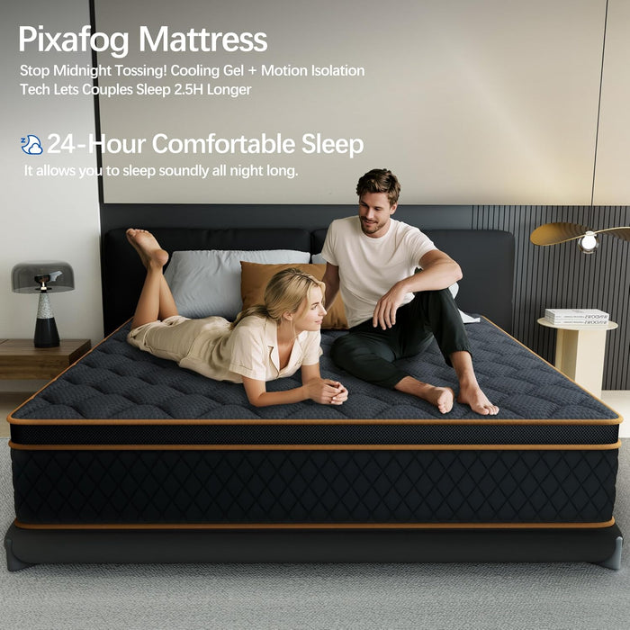 14 Inch King Size Mattress in a Box,Gel Hybrid Memory Foam Individually Wrapped Pocket Springs for Motion Isolation,Pressure Relief,Certipur-Us,Medium Firm-Black