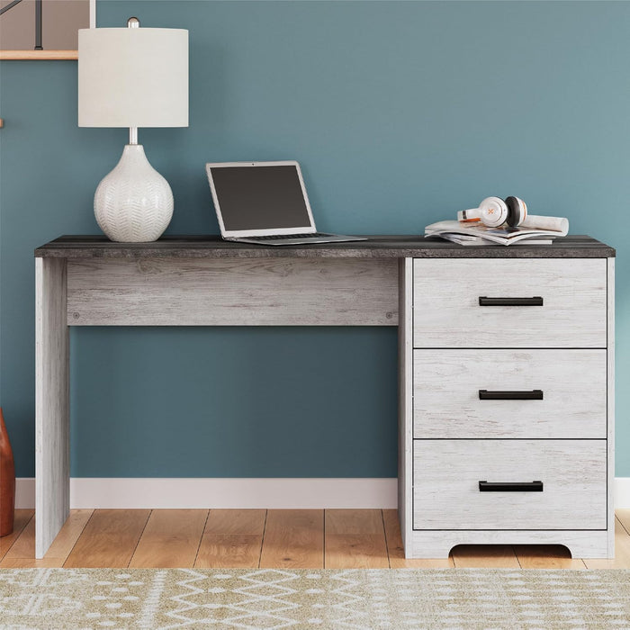 Signature Design by Ashley Shawburn Farmhouse 3-Drawer 54" Home Office Desk, White & Gray