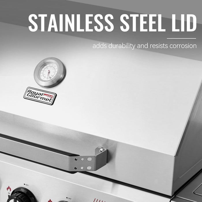 GA5401T 5-Burner BBQ Liquid Propane Gas Grill with Side Burner, Stainless Steel 61,000 BTU Output for Patio Garden Picnic Backyard Cooking, Silver