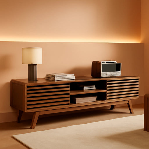 Ensley TV Stand, Mid Century Modern TV Stand for 55/60/65 Inch TV, Farmhouse TV Stand, Entertainment Center with Storage, TV and Media Consol for Living Room (Walnut, 59")