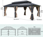 12X20Ft Gazebo Hardtop Canopy Heavy Duty Double Roof Outdoor W/Nettings and Curtains, Upgraded Aluminum Column Galvanized Steel Vertical Stripes Roof for Patio, Backyard, Deck, Lawns, Brown